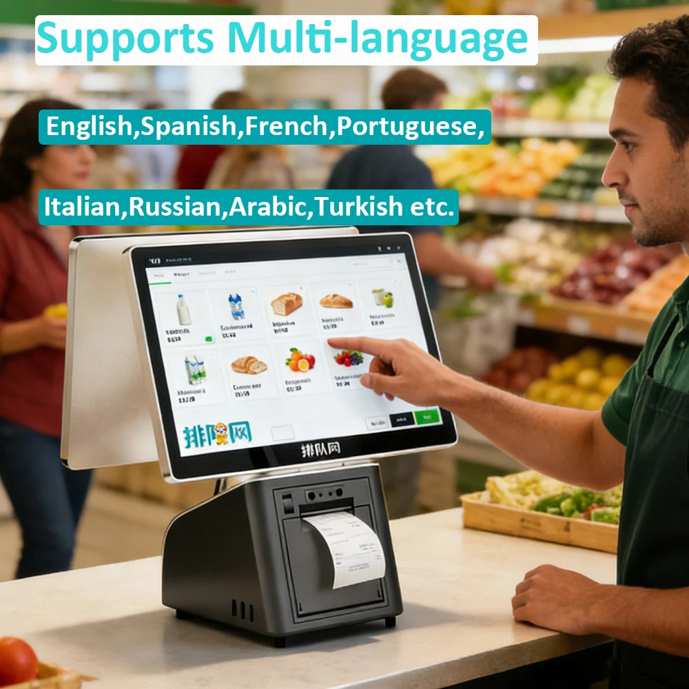 S300 Dual Touch Screen All in One Pos Systems with Printer for Fast Food Restaurant windows Cash Register Machine
