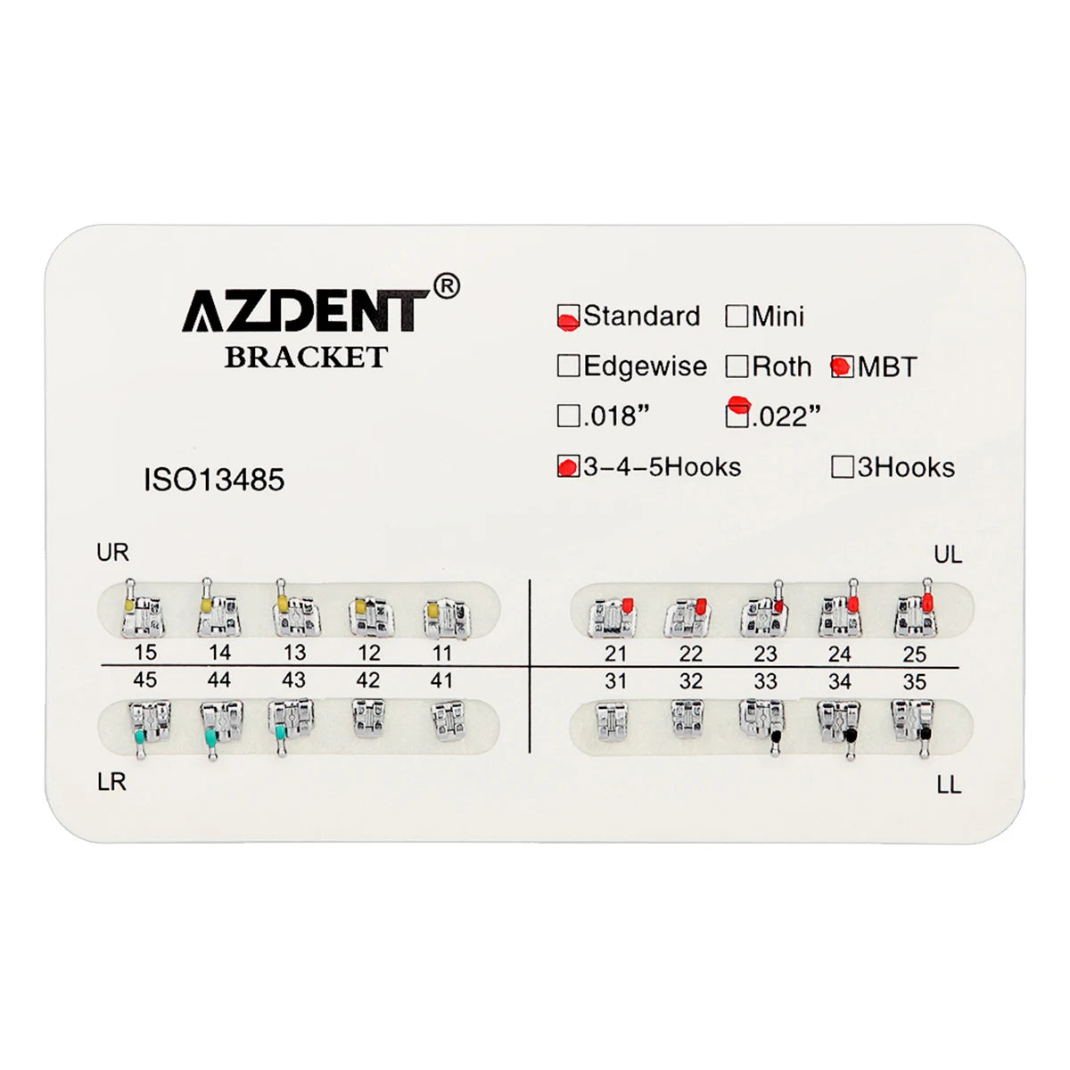 1pack AZDENT Dental Orthodontic Brackets  Mini / Standard Roth / MBT / Edgewise 022/018 Slot Hook 3/345