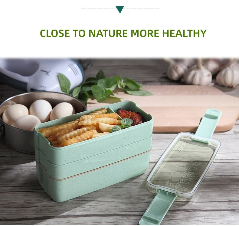 Kitchen 900ml Microwave Lunch Box Wheat Straw Dinnerware Food Storage Container Children Kids School Office Portable Bento Box
