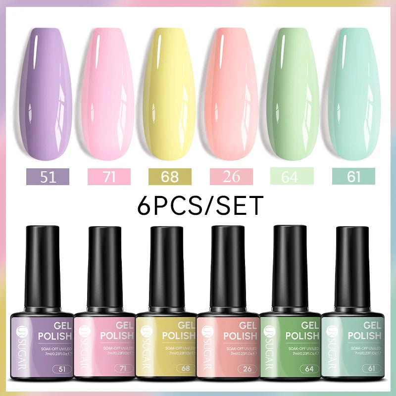 UR SUGAR 6Pcs/Set 7ML Gel DIY Nail Polish Autumn Semi Permanent Soak Off UV LED Gel Varnish Nail Art Design Manicure Kit