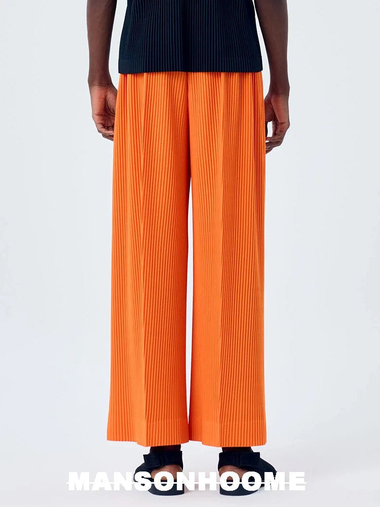 Miyake Fold 2025 Spring/summer New Relaxed Men's Casual Pants Solid Color Seam Wide Leg Pants