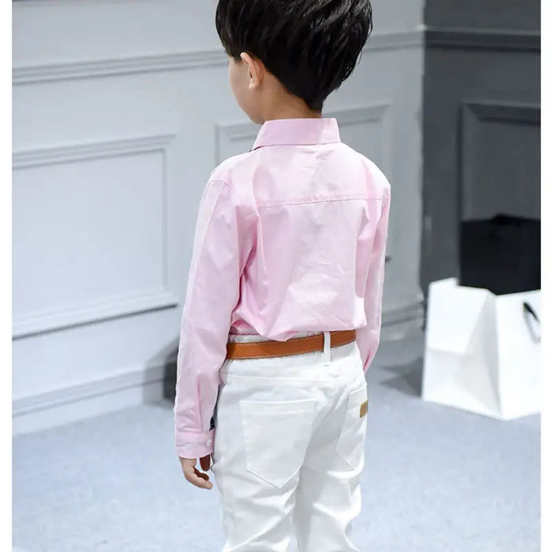 Hot Sale Children Boys Shirts Spring 2023 Fashion Solid color Kids baby Shirts children Clothing Shirt white Long sleeve 3-12Yrs