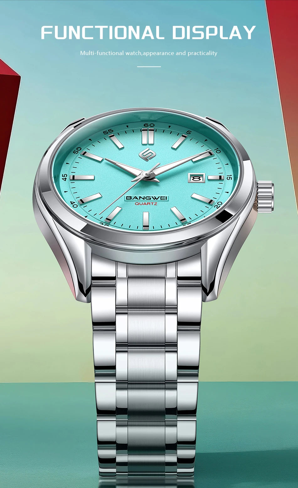 BANGWEI 2025 Business Men's Watch Waterproof Stainless Steel Quartz Watch Luminous Fashion Calendar Watches for Men Reloj Hommes