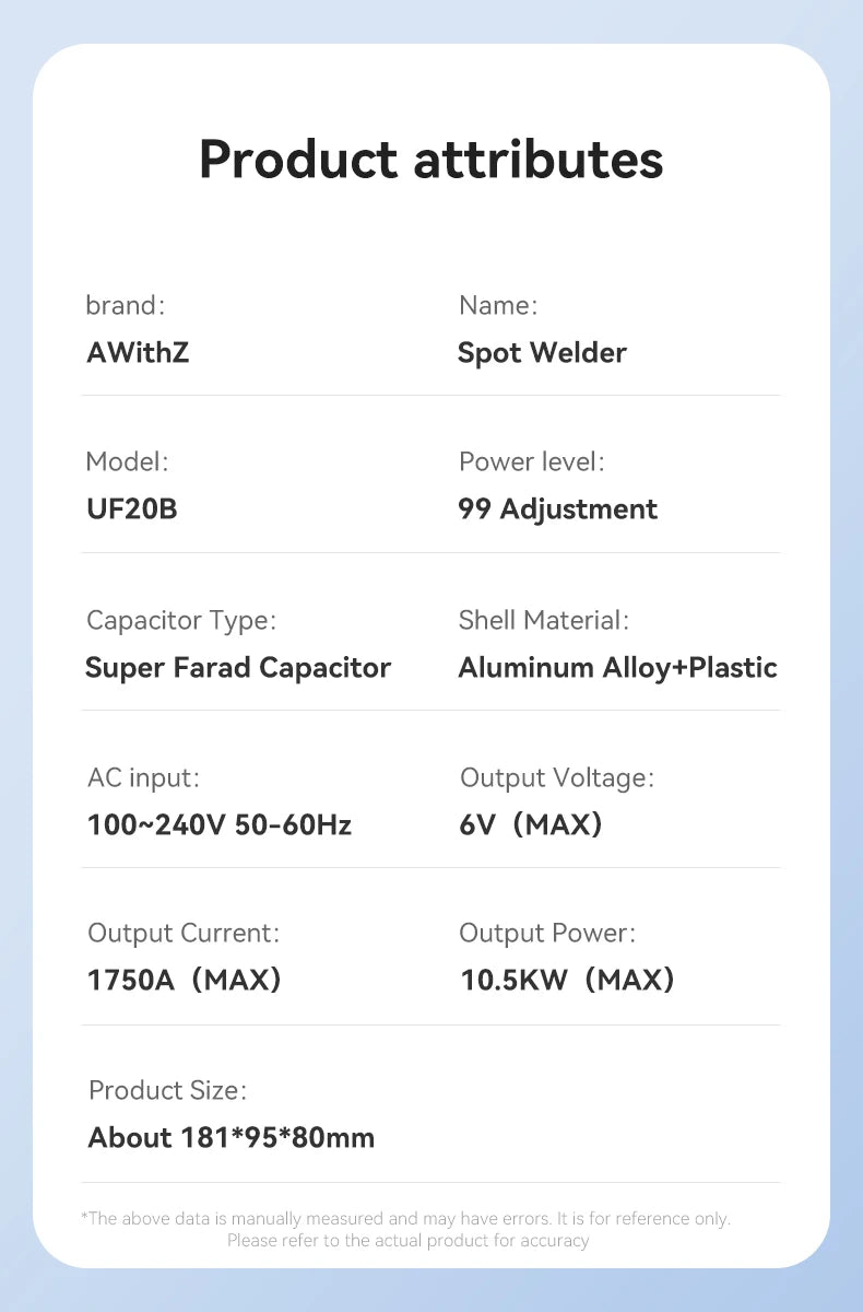 UF20B Portable Farad Capacitor Spot Welder 99 Level Adjustment Spot Welding Machine for Mobile Phone Battery Nickel Sheet Repair