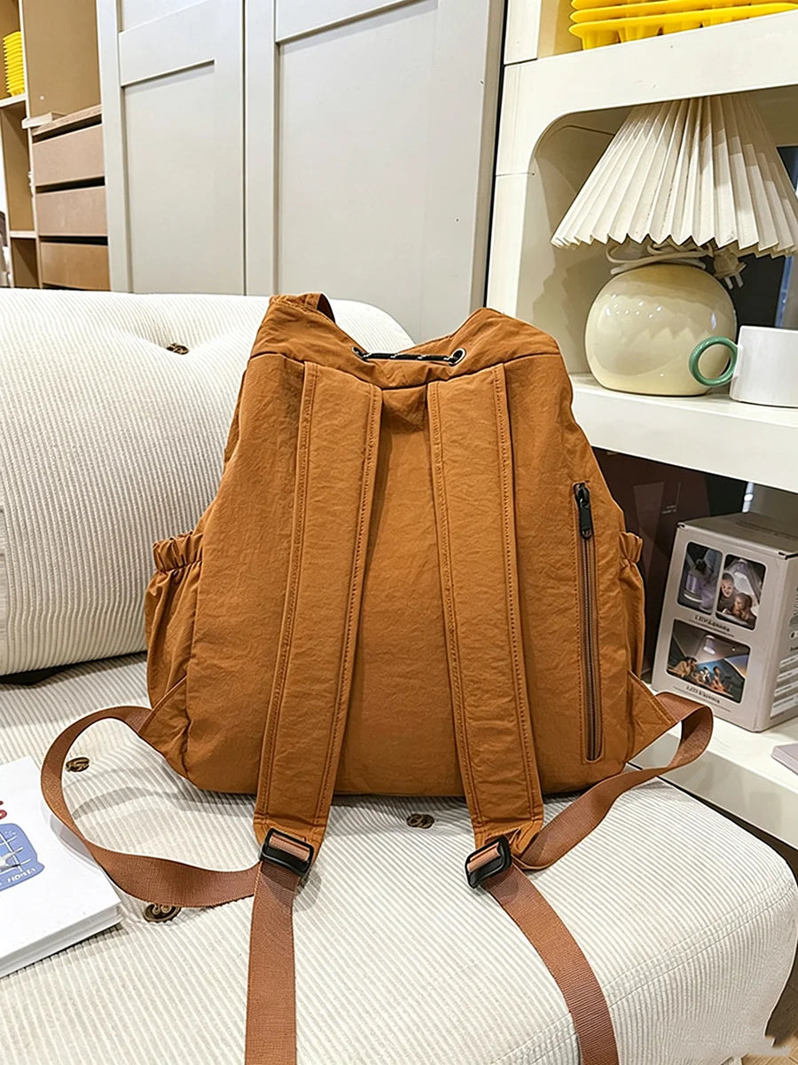 Women 2‑Way Travel Backpack Lightweight Korean Style Casual Shoulder Bag Multifunctional Drawstring Rucksack for College Student
