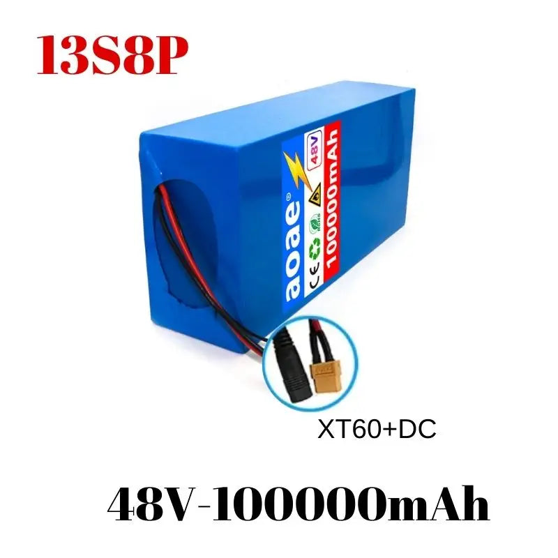 48V 13s8p Lithium-Ion Battery Pack 100000mAh 2000W Electric Battery for Electric Scooters Mountain Built-In 50A BMS Charger