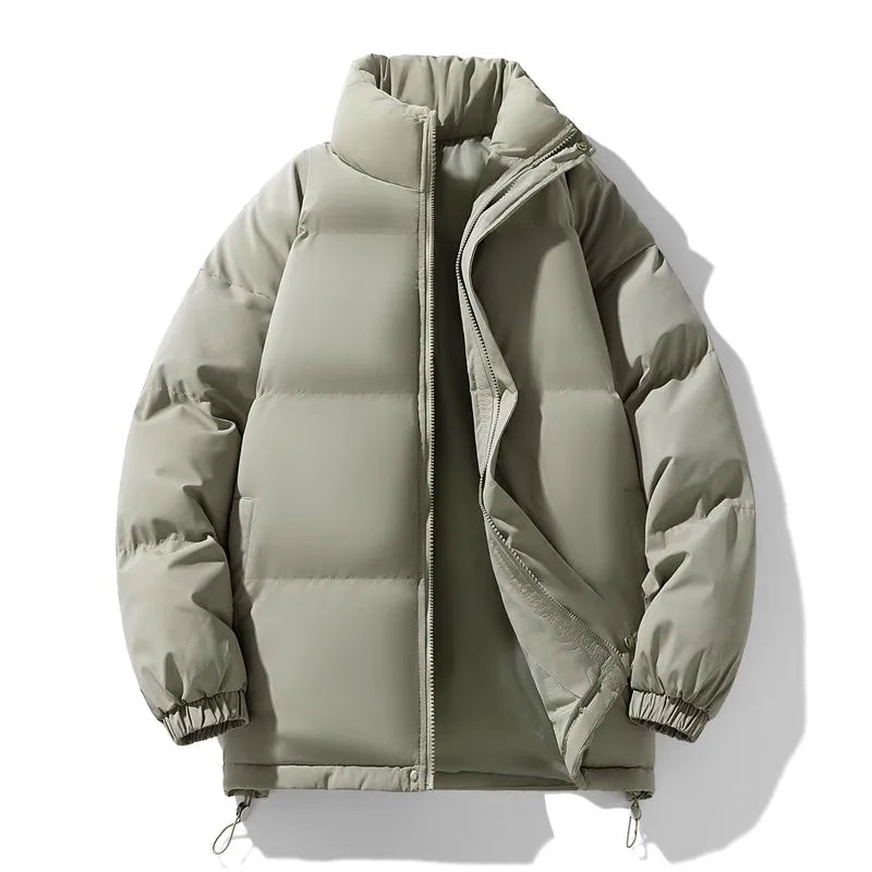 New Winter Stand Collar Parkas Men Fashion Casual Warm Jacket Solid Outdoor Windproof Streetwear Coats Couple Thick Loose Parkas