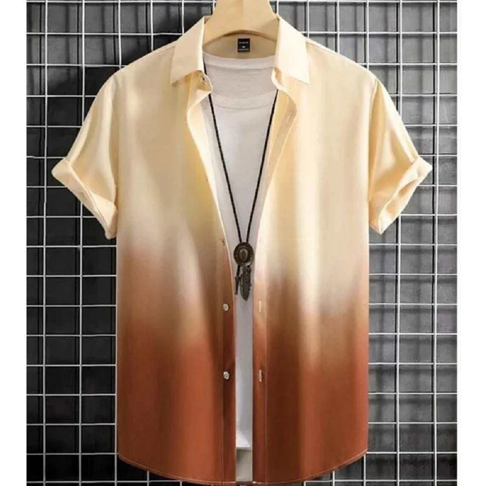 Single piece summer men's personality gradient short-sleeved lapel shirt fashionable and versatile men's casual tops