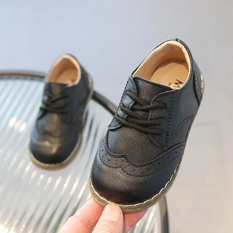 Spring Fall PU Leather Shoes Boys Britain Style Black White Brown Performance Shoes Lace Up Evening Prom Party Shoes Kids G11246