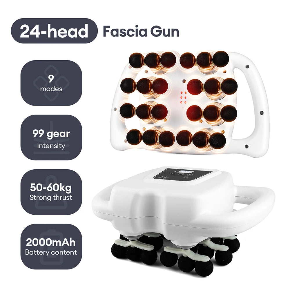 24-Head Fascia Gun 99 Levels Strength High-Frequency Vibration Body Massage Gun Back and Waist Massager Neck Shoulder masajeador