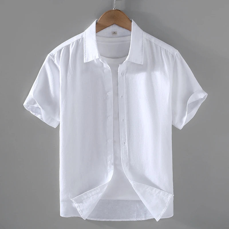 Men's Short-Sleeved Shirt Summer Streetwear Plain Color Stand Collar Casual Beach Style plus Size M-5XL