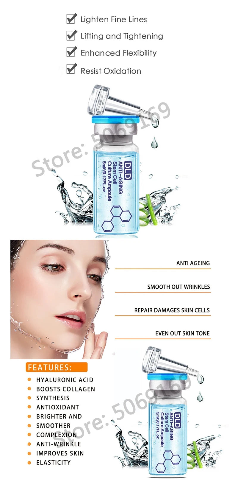 Korea 5ml*10Pcs BB Cream Glow Foundation Brightening Sunscreen Salmon DNA Ampoule Skin Booster Moisturizing Skin Beauty Makeup