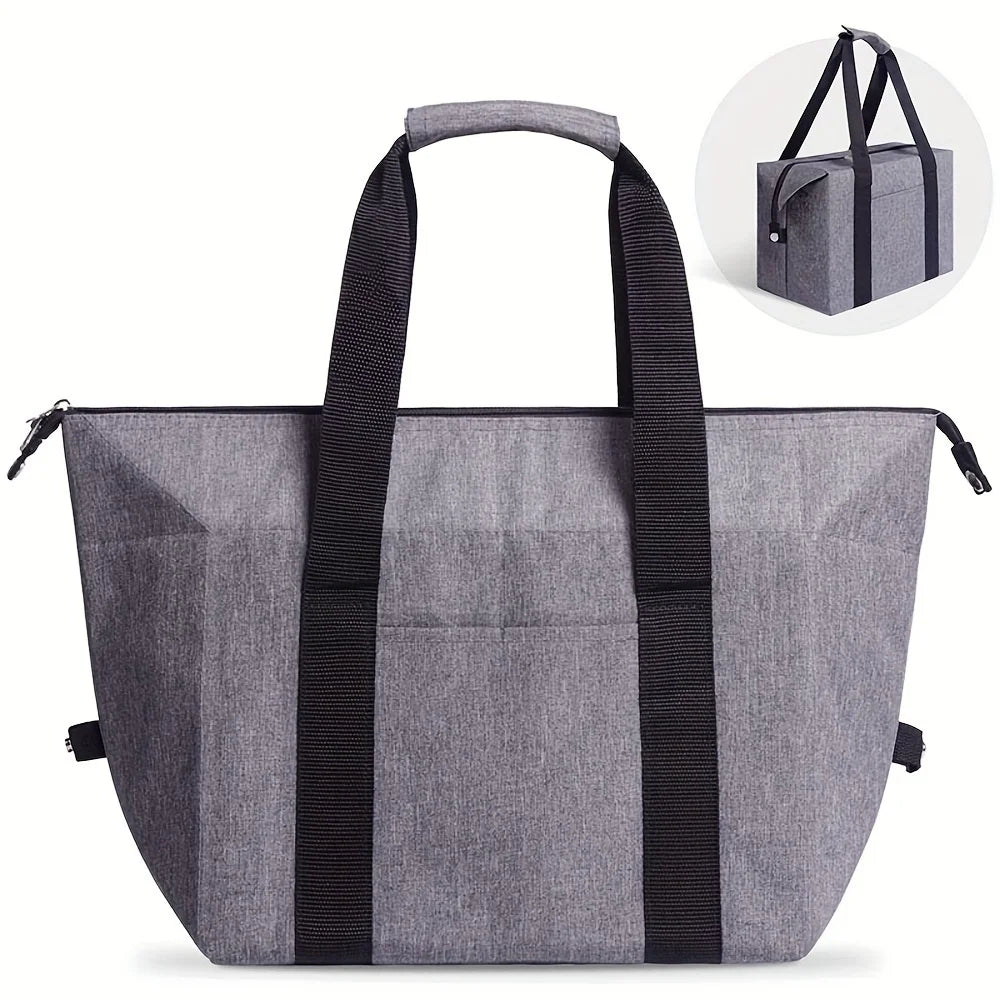 Large Capacity Insulated Tote Bag, Foldable Cooler Bag, Student Work Lunch Bag, Outdoor Picnic Bag