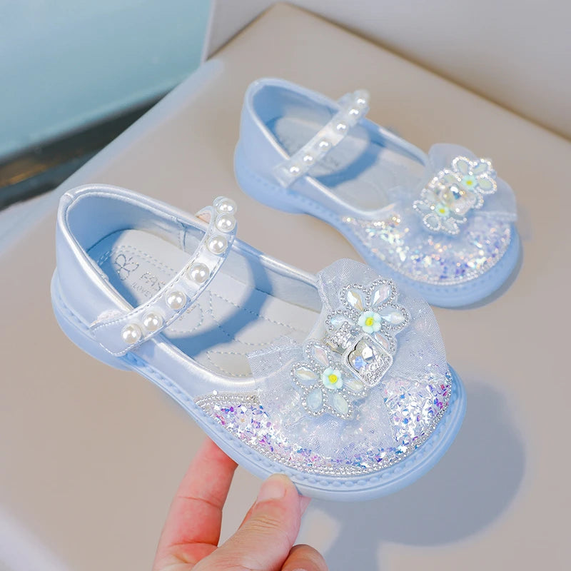 Spring and Autumn Fashion Princess Pearl Elegant Casual Shoes Hot Selling Lightweight Children's Comfortable Bow Soft Flat Shoes
