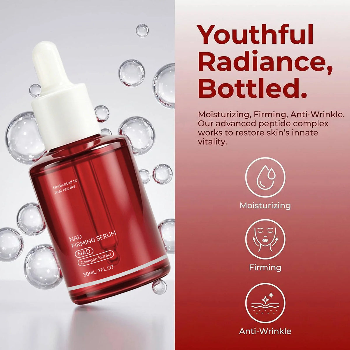 NAD+ Firming Facial Serum with Collagen Peptides Boost Skin Elasticity Smooth Fine Lines Hydrating Care for All Skin Types 30ml