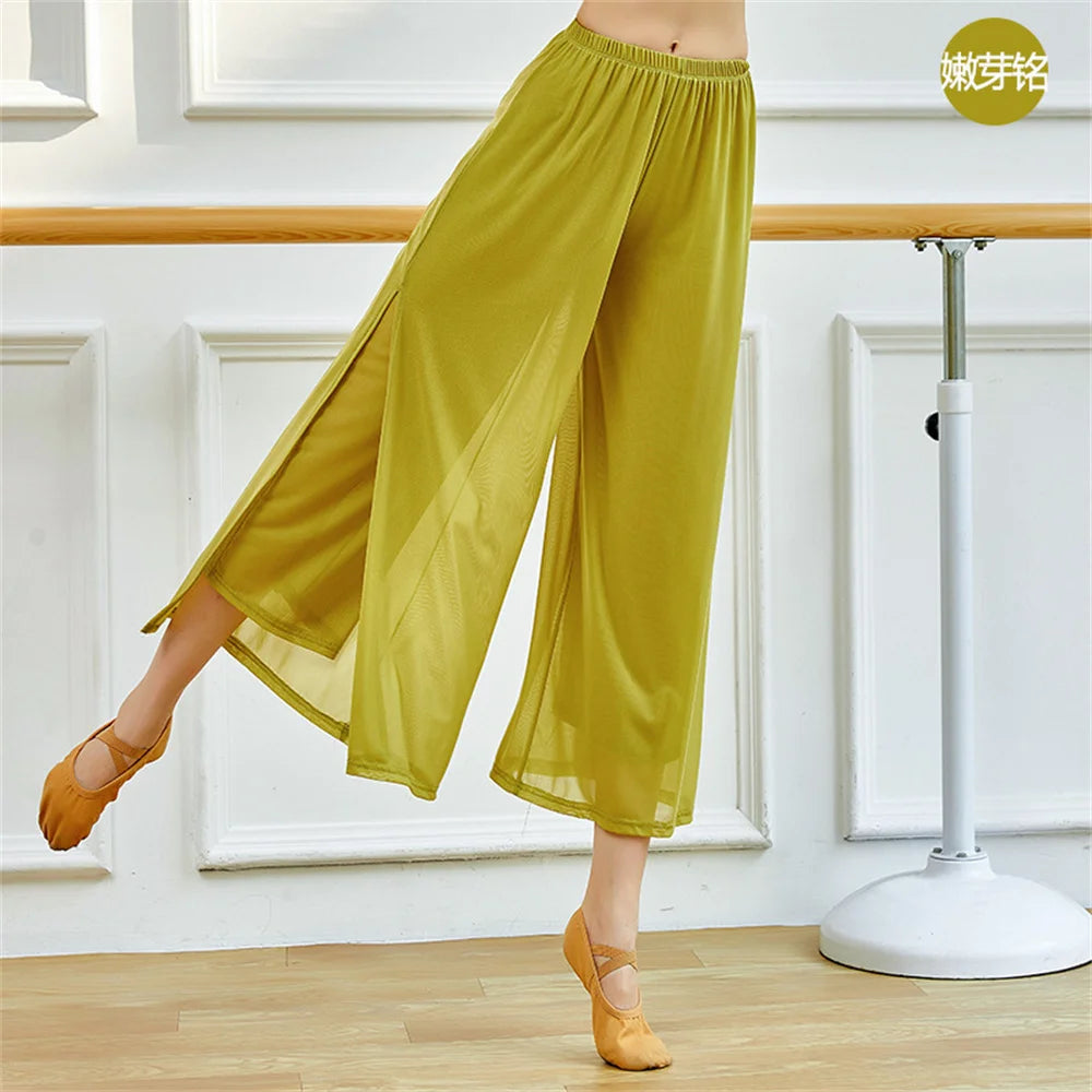 Fashion New Pants Woman Sport Pants Fitness Pants Wide Leg Pants Double Layers Mesh Dance Pants Adult Long Pants Women Clothing