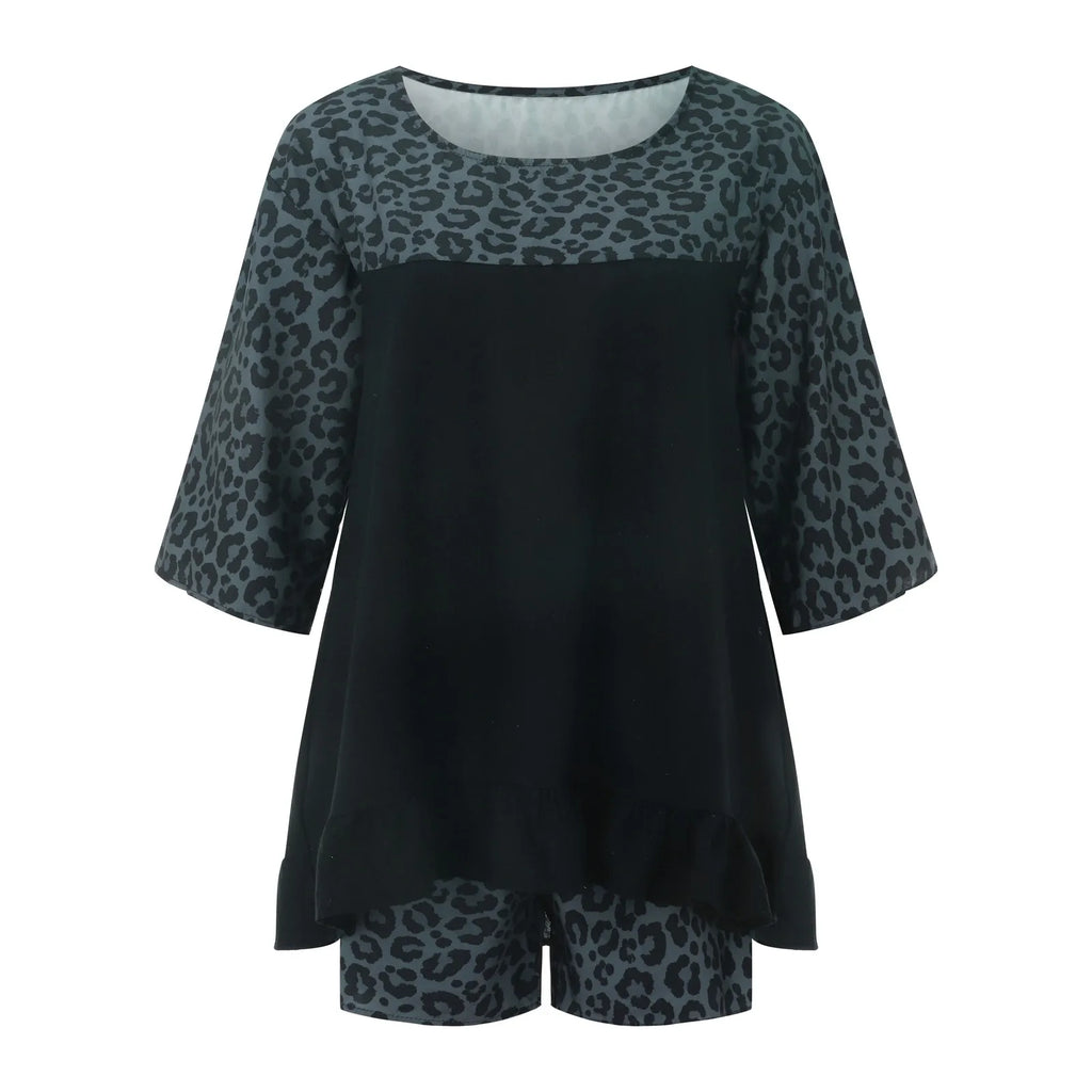 Women'S European And Fashion Leopard Print Stitching Loose Large Size Cotton And Linen Suit Ladies Board Shorts for Swimming