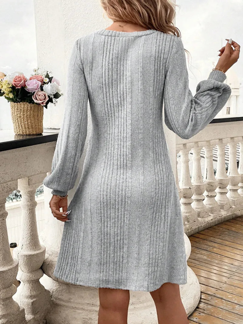 Evening Dress Autumn Winter Knitted Dress Women's V-neck Long-sleeved Slim New Solid Color Dress Vestidos De Mujer Robes Courtes