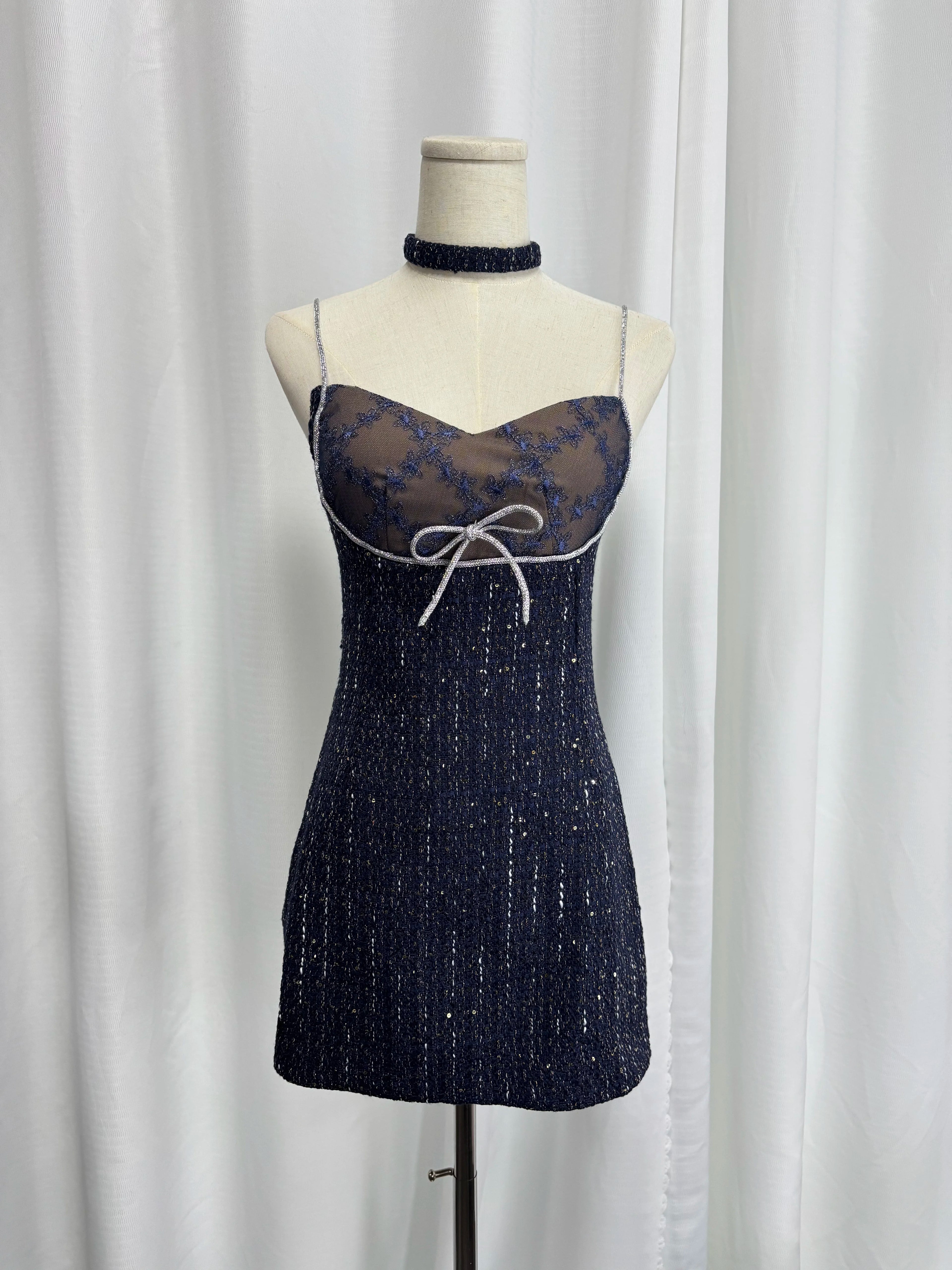 Real Shot Women's Luxury Sequin Sling Dress 2025 Fall New Chic Bodycon Mini Dress Sexy Lace Patchwork Waist Cinched Party Dress