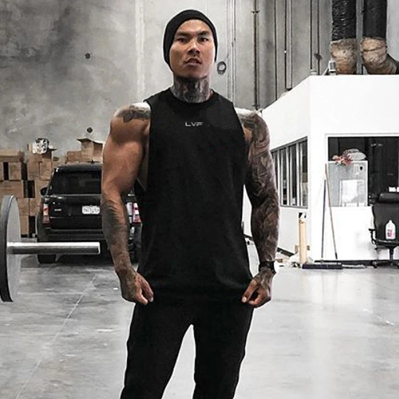 Men Summer Cotton Sleeveless Tank Top Gym Bodybuilding Fitness Running Workout Casual Athletic Sportswear Training Vest Clothing