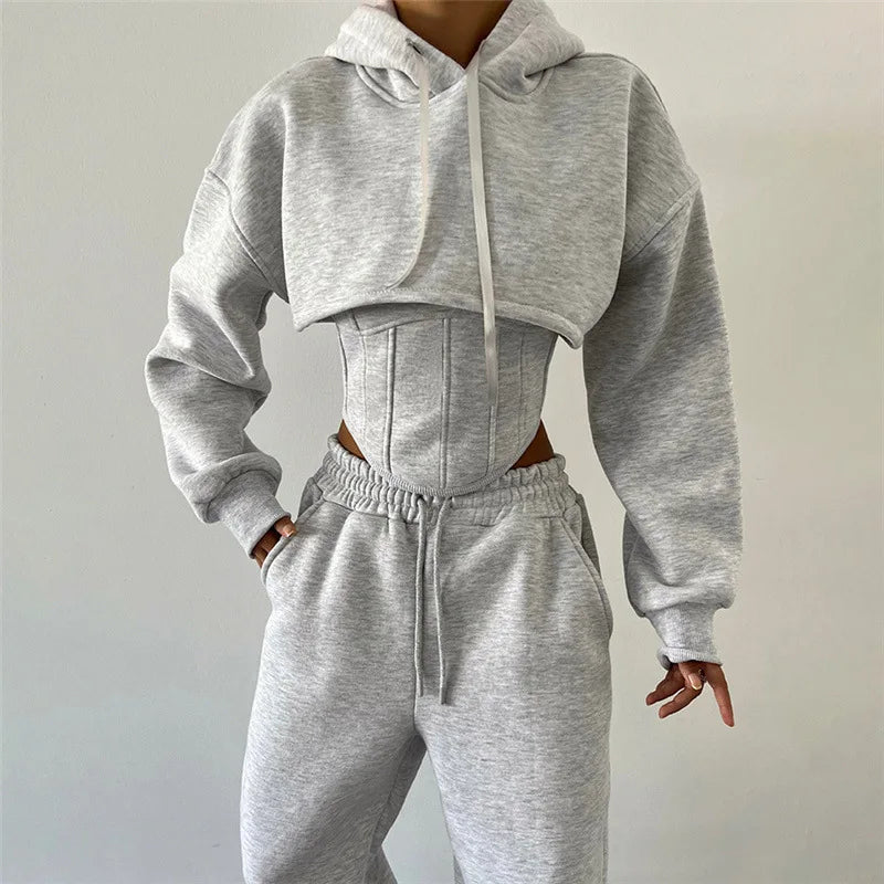 2026 Autumn and Winter New Women's Clothing Hooded Sweater Blouse Suspender Small Vest Waist Trousers Three-piece Women's