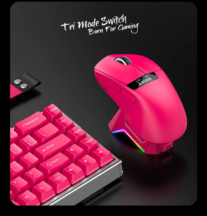 A7 Lightweight Wireless Gaming Mouse,24000DPI,Magnetic Charging Base,Tri-Mode Connection,PAW3311 Macro Esports Office Mouse