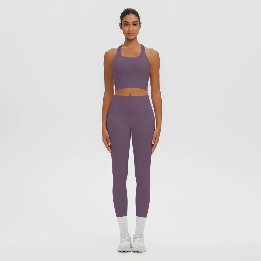 2PCS Women's Sports Pants Yoga Set Sexy Backless I-shaped Vest with Chest Pad Shock-absorbing Running Yoga Tank Top Yoga Pants