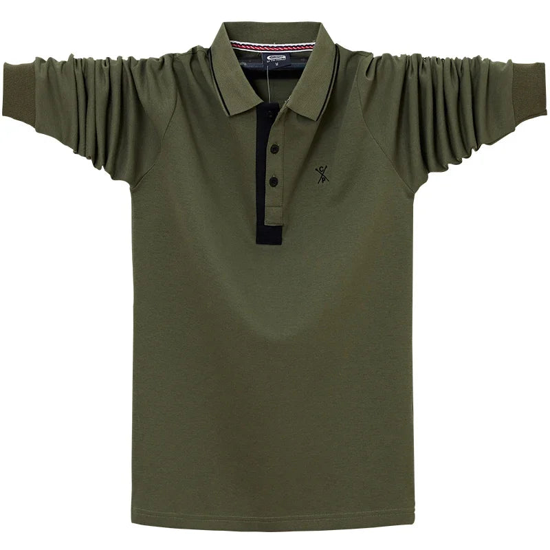 Autumn Spring New Men's Solid Polo Shirt Lapel Long-sleeved Polos Shirt Button Collar Fashion Thick Shirt Casual Loose Tops 6XL