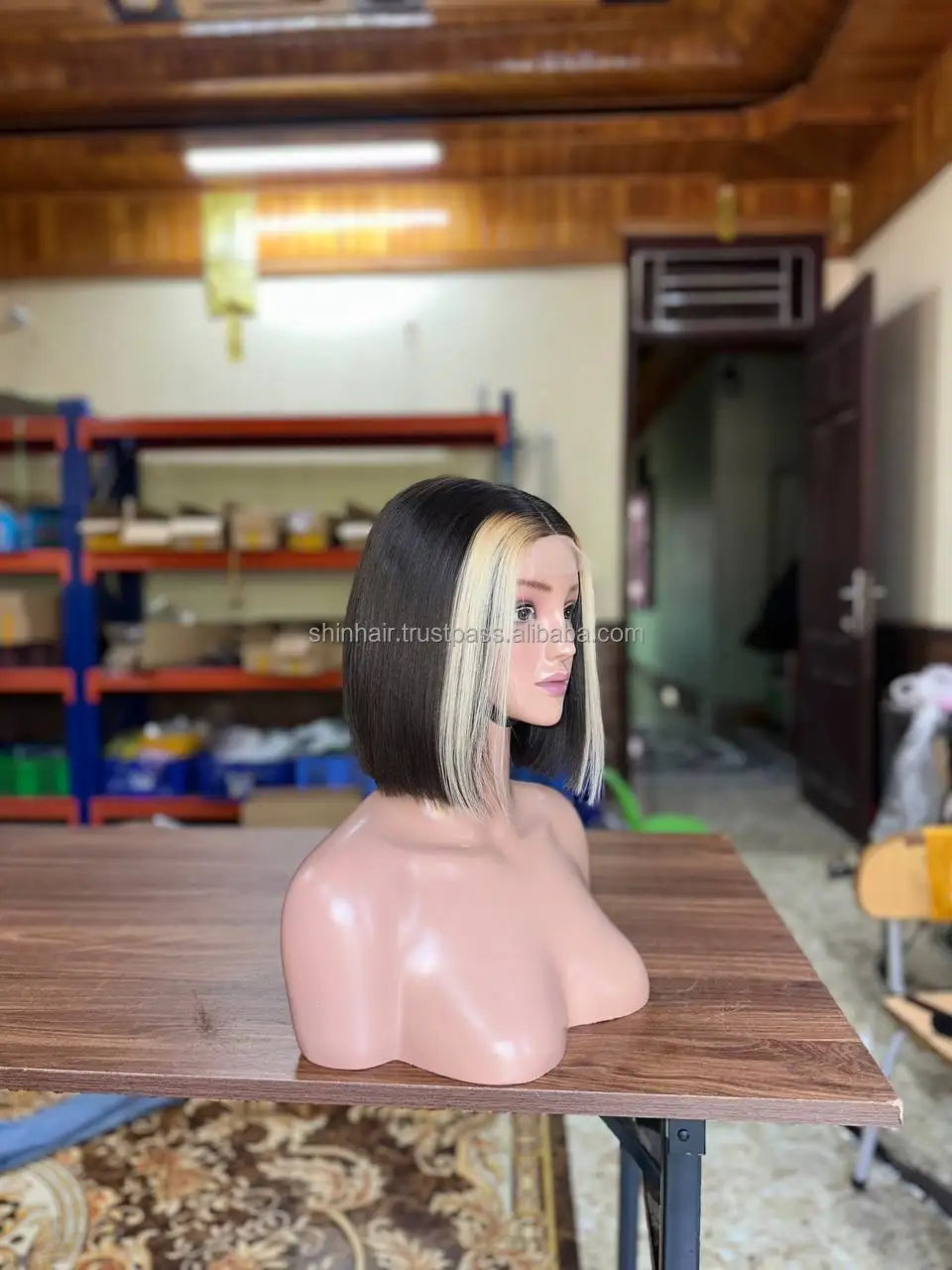 Wig Female Medium Dyed Brown Short Hair Wigs, Highlight Bob Wig With Bangs for Women, Natural Hair Wigs Bob