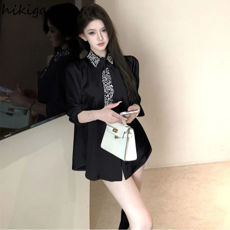 Oversized Tops White Blouses Women's Clothing Loose Diamond Temperament Shirts Korean Summer Blouse 2026 Blusas Mujer De Moda