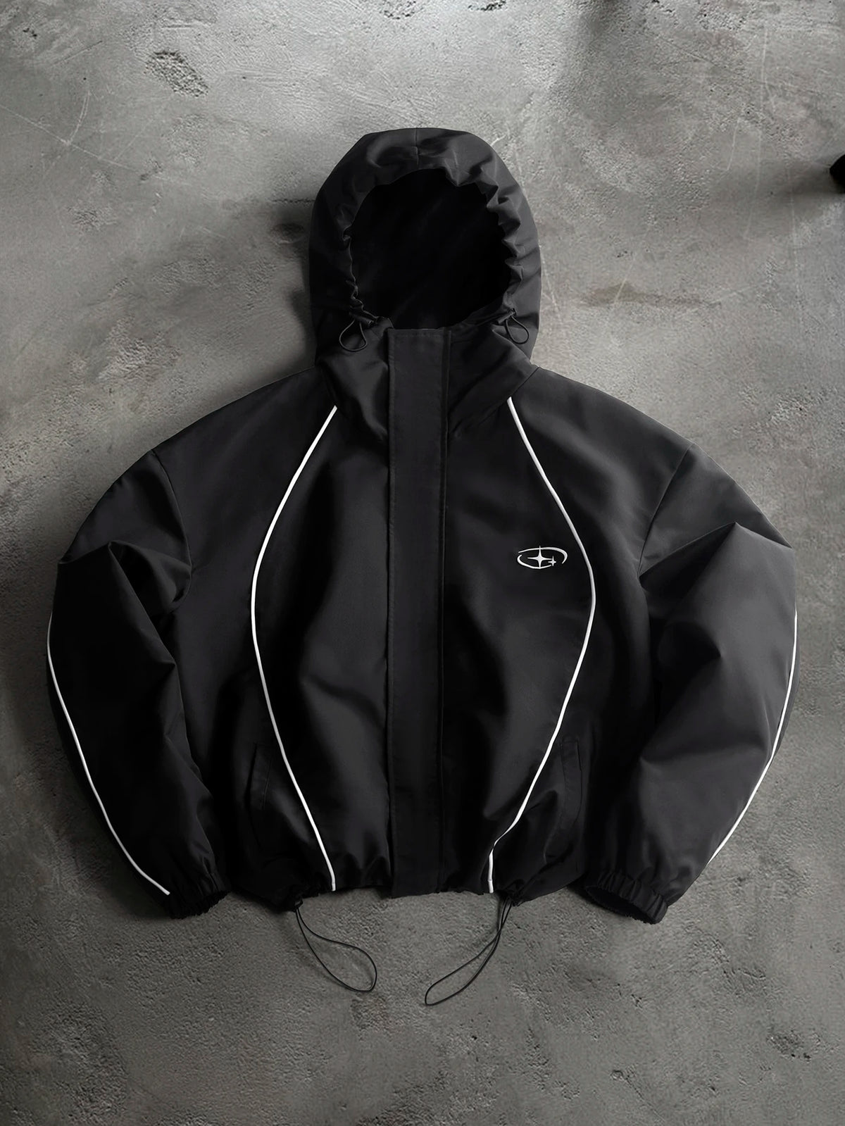 Men's & Women's Cropped Hooded Jacket Y2K Racing Color Block Zip‑Up Streetwear Windbreaker Outerwear S‑2XL