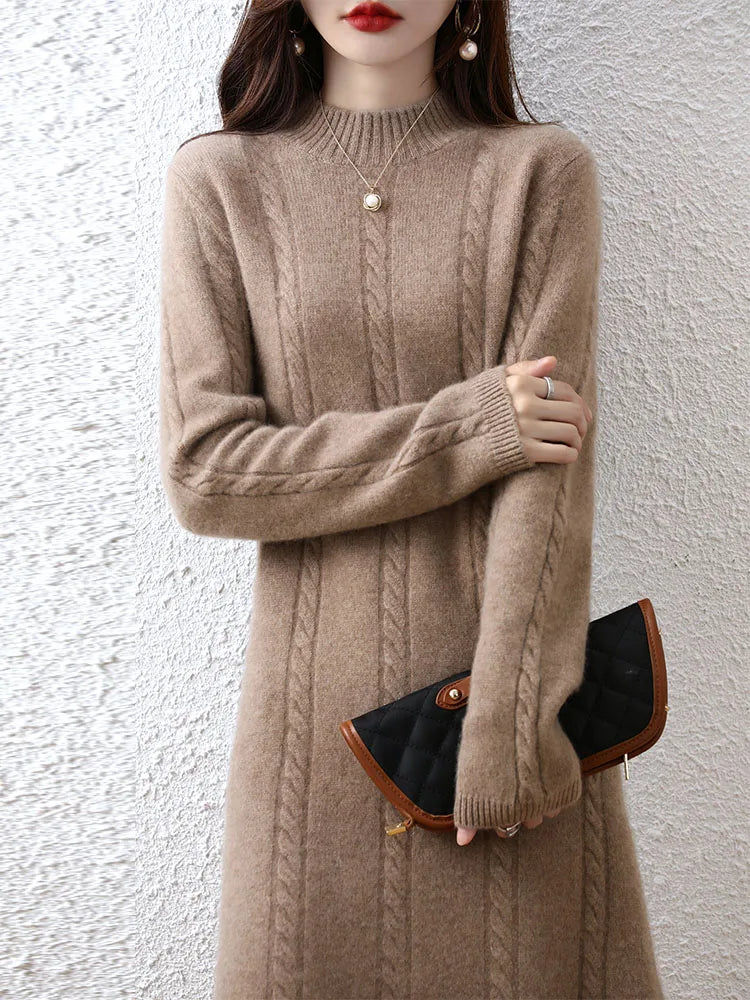 Cashmere Women's Sweater Knitted Dresses 100% Merino Wool Ladies Autumn Warm Elegant Dress Winter Female Pullovers Casual Skirts