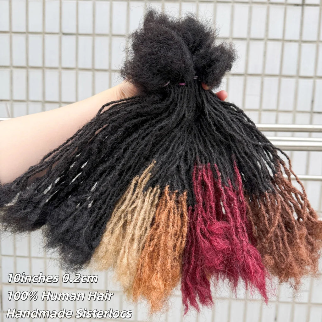 Colored 2mm Handmade Sisterlocs Real Human Hair Permanent Micro Locs Extensions Natural Looking Soft Dreadlock Interlocking