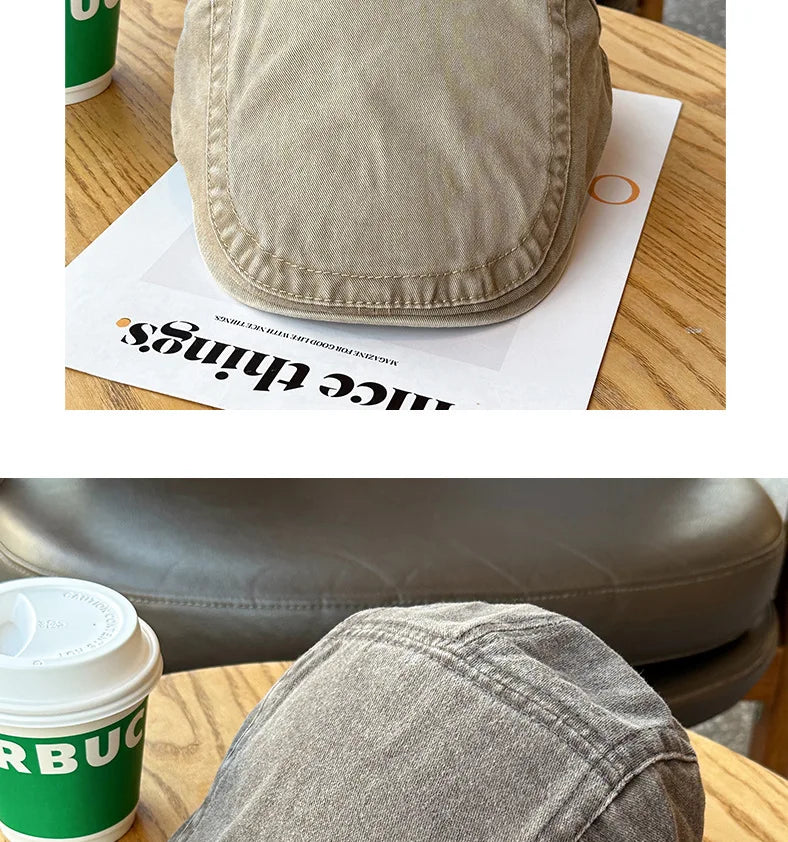 Spring Summer Watered Denim American Casual Retro Beret  Washed Old Street Forward Hat British Painter Newsboy Cap Visor