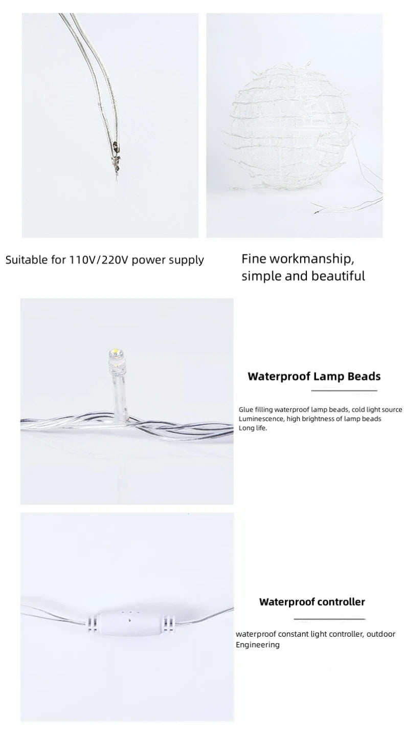 Christmas Festoon Rattan Ball LED Light Ramadan Outdoor Hanging Lamp Fairy String Light for Holiday Wedding Party Decoration