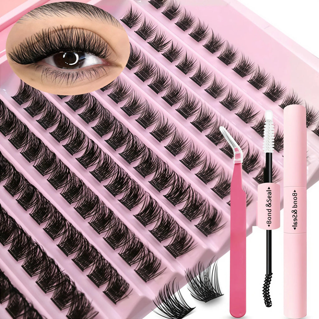 DIY Eyelash Extension Kit Individual Lashes Cluster Mix Lash Clusters with Lash Bond and Seal and Lash Accessories