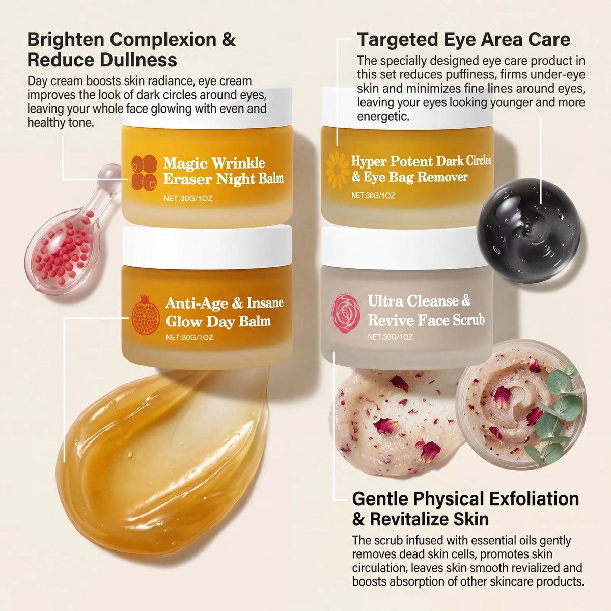 Day Night Skincare Set 30gx4 Moisturizing Repair Skin Barrier Brightening Facial Skins Multi Functional Skincare Eye Face Care