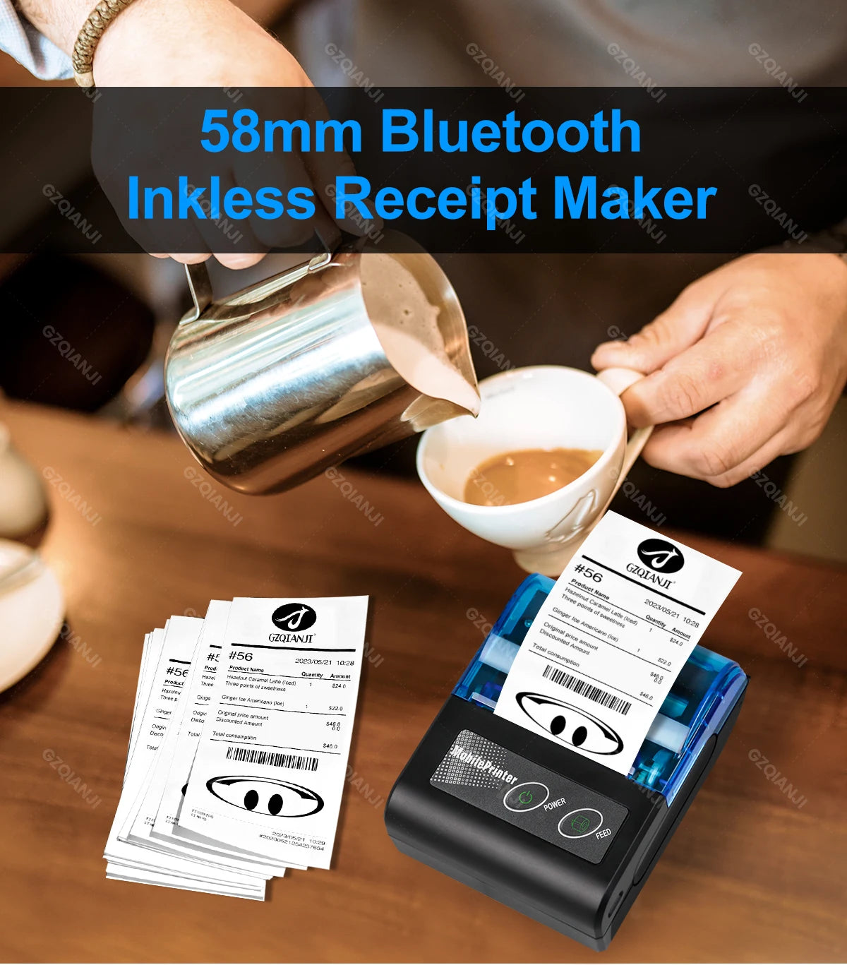 Mini Bluetooth Thermal Printer Wireless Protable 58mm Receipt Bill POS Printer Loyverse POS Free App on Android Small Business
