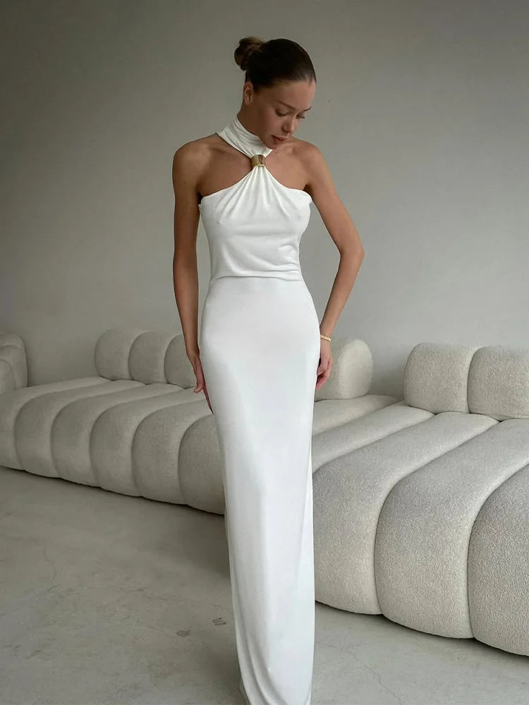 CNYISHE Solid Halter Elegnt Sleeveless Evening Party Women Dresses Hip Wrap Sexy Club Fashion Outfits Female Vesstidos Robes