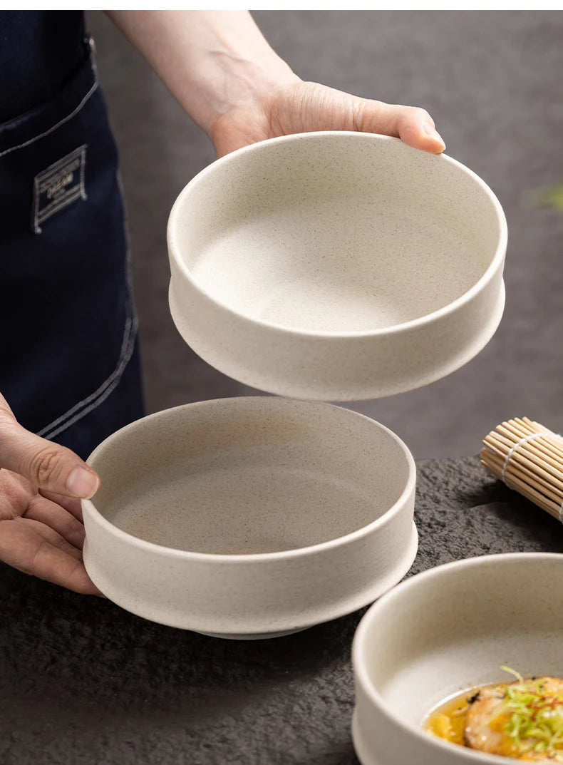 Retro Thick Earthenware Bowl Ceramic Rice Bowl Creative Small Dish Bowl Irregular Plate Dish Commercial Dining Utensils