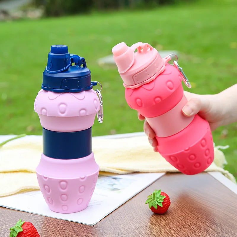 Portable Foldable Sports Water Bottle 600Ml Travel Sports Bottle Strawberry Shaped Water Bottle Kids Silicone Telescopic Cup