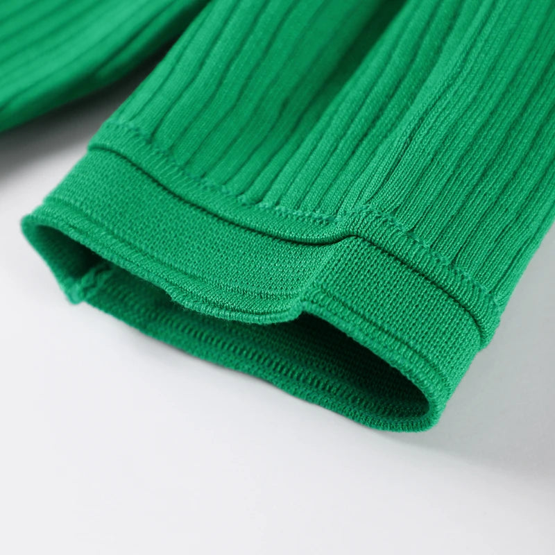 Elegant Solid Knitted Long Dress For Women Fashion O Neck Short Sleeve Single Breasted Female Robes 2024 Autumn New Lady Dresses