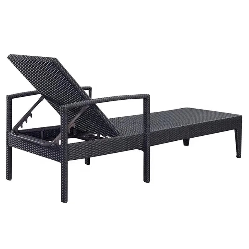 Outdoor Adjustable Rattan Wicker Black Chaise  Hotel Garden Patio Swimming Pool Aluminum Sun rs for Bench Garden Out