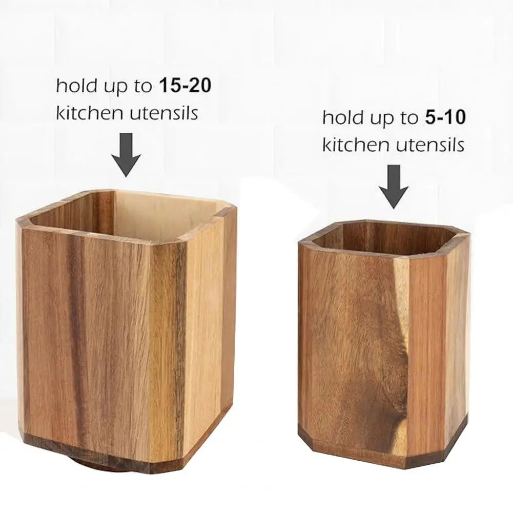 Kitchen Utensil Organizer Wooden Utensil Holder Wood Utensil Holder Rotating Countertop Organizer with Non-slip for Spatulas