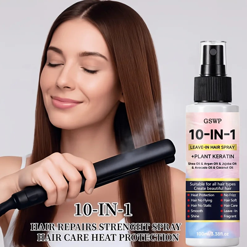 GSWP 10-In-1 Leave-In Hair Care Spray，Contains Biotin and Keratin，Heat Protection，Dry & Damaged Hair.100ml/200ml