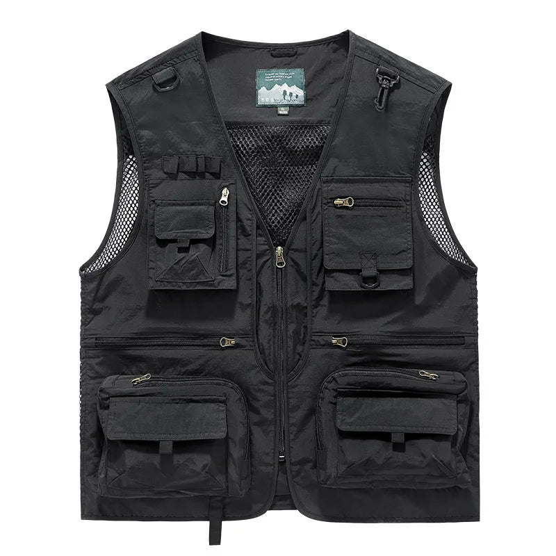 Mesh Men's Fishing Vest Multi Zip Pocket Hiking Waistcoat Male Light Thin Outdoor Sleeveless Jacket Work Summer Travel Plus Size