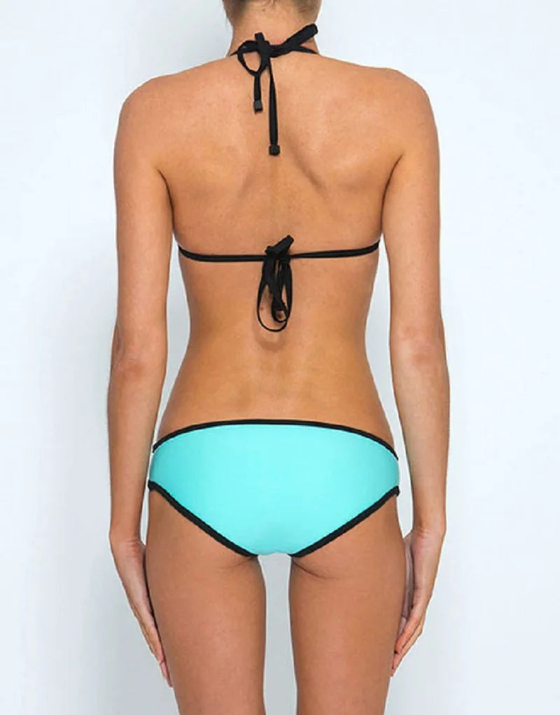 Women Wireless Beach Bikini Set Two-Piece Triangle Top and Hipster Bottom Beach Swimwear
