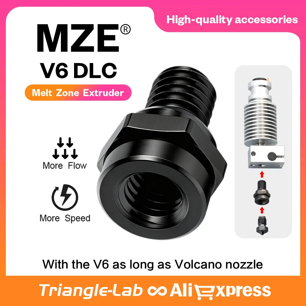 Trianglelab MZE™ DLC V6 Melt Zone Extruder Increase Flow for V6 Nozzle CHC Hotend CHC XL Rapido Hotend Voron 3D Printer
