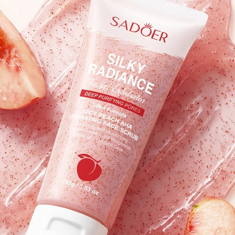 100g Peach Aha Facial Scrub Deep Cleansing Hydrating Physical Exfoliator Brightening Skin with Granules for Radiance