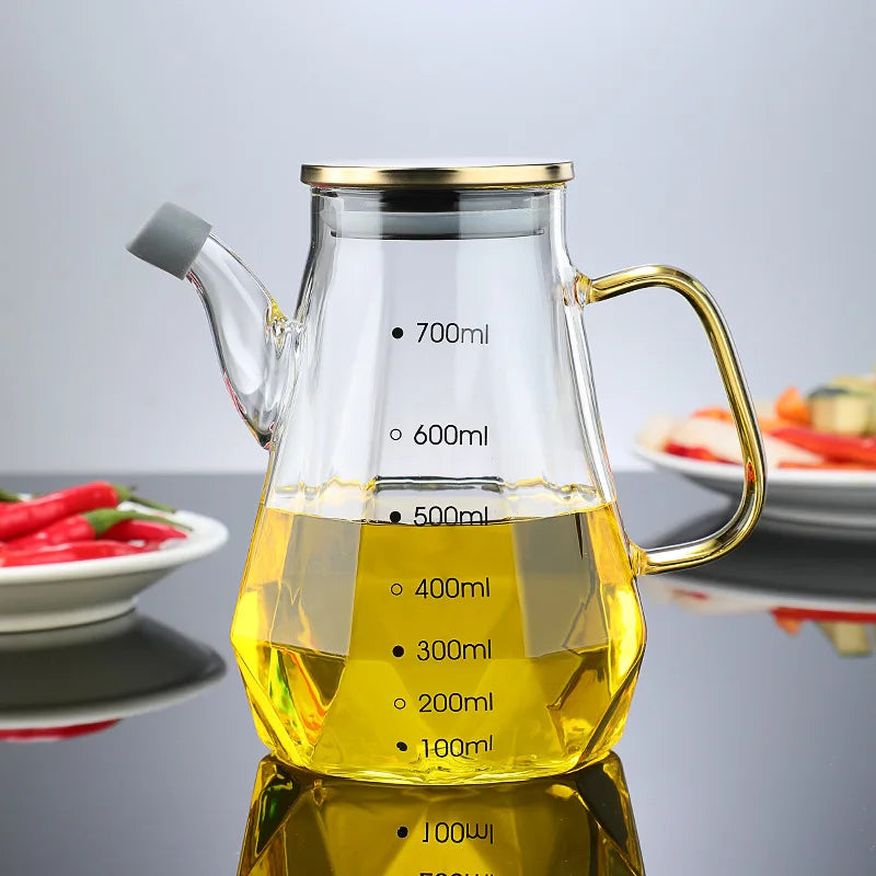 500/800ml Cooking Seasoning Bottle Dispenser Glass Olive Oil Sauce Vinegar Pot Bottles with Handle Lid Kitchen Cooking Container